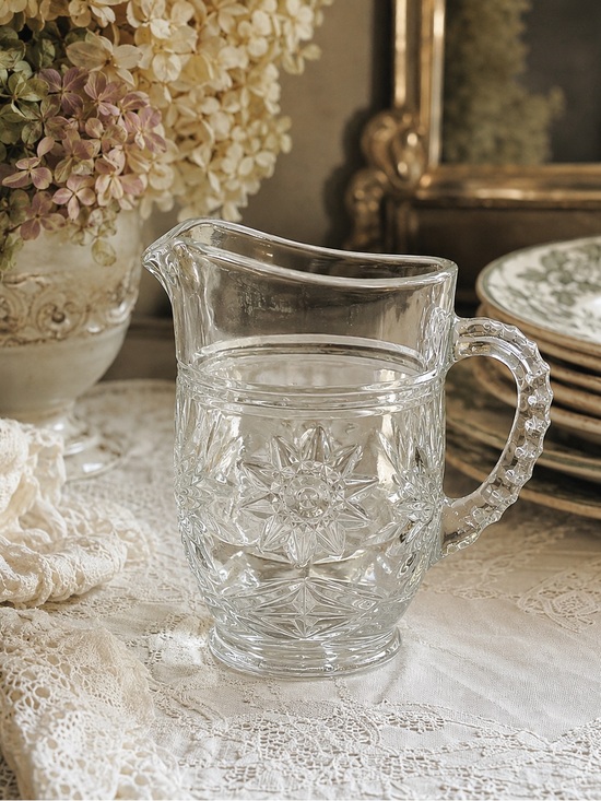None Other - VINTAGE Star of David Small Glass Pitcher with Handle and Spout